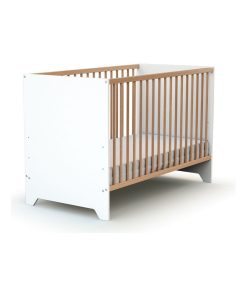 At4 - Lit Bébé 60x120 Gavroche Blanc Et Hêtre Verni - Marron clair