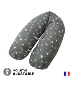 Coussin d'allaitement Nuit étoilée RECHARGEABLE : Volume Ajustable - Gris souris