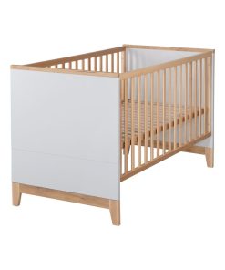 ROBA Lit bébé évolutif "Caro" - 70x140 - Hauteur Réglable - 0 à 7 Ans - Gris Clair/ Décor Bois - Gris clair
