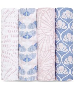 Lot de 4 maxi langes en coton Deco dream (120 x 120 cm) - Bleu