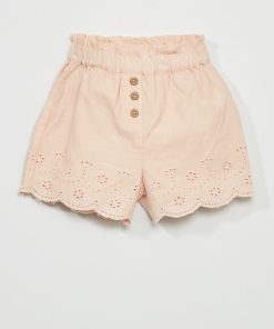 Short avec broderie en coton - Rose