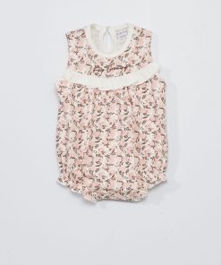 Barboteuse fleurie à volants - beige/rose