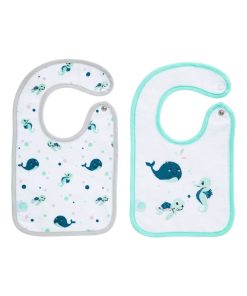Lot de 2 bavoirs naissance Marin - Bio - Bleu