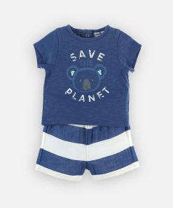 Set t-shirt + short en coton BIO, - Bleu