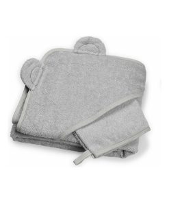 Cape de bain + gant ours gris (100 x 100 cm) - Gris