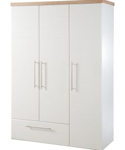 ROBA Armoire "Nele" 3 portes – avec fraisages horizontaux modernes – chêne artisanal / blanc - Blanc