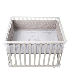 ROBA Parc Bébé en Bois 75x100 "Indibear" + Tapis de Parc Bébé et Roues à Freins - Blanc - Blanc