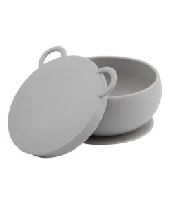 Bol bébé avec ventouse et couvercle en silicone - Gris