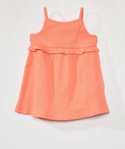 Robe côtelée avec empiècement volanté - Orange