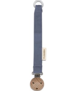 Attache tétine en bois et coton Muddly Blue - Multicolore