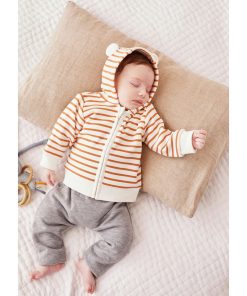 Veste Sweat À Capuche Rayée En Sweatoloudoux, Écru/caramel - Orange