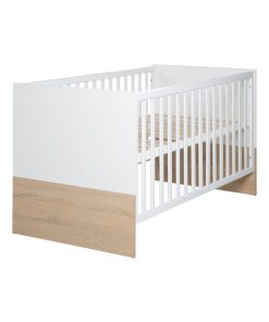 ROBA Lit bébé évolutif "Gabriella" - 70x140 - Hauteur Réglable - 0 à 7 Ans - Blanc/ Décor Bois - Blanc Marron