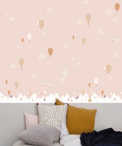 Papier peint intissé Montgolfière rose (10 m) - Rose