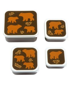 Lot de 4 boîtes à goûter Ours - Marron