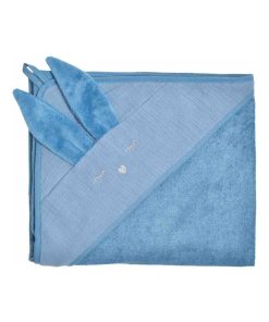 Cape de bain en bambou et gaze de coton, Lapin - Bleu