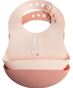 Lot de 2 bavoirs en silicone Mrs Rabbit - Rose