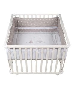 ROBA Parc bébé 100 x 100 cm + Tapis de Parc "Indibear" - Bois Blanc - Blanc