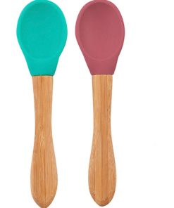 Cuillères bébé en bambou et silicone (lot de 2) - Marron