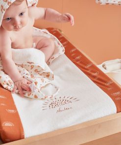 Matelas à langer avec housse élastique en éponge, écru/caramel - Blanc