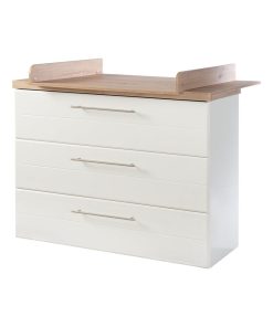 ROBA Commode à langer "Nele" Large - avec Plan Amovible - 3 Tiroirs - Couronne en "Artisan Oak" - Blanc