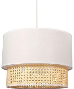 Suspension gigogne ronde cannage tissu blanc D35 - Blanc