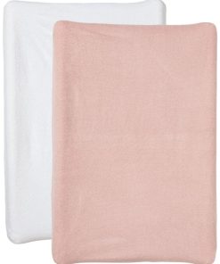 Lot de 2 housses de matelas à langer en éponge 50x70 cm - Blanc + Rose - Rose