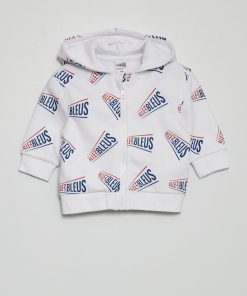 Sweat zippé à capuche - Allez Les Bleus - Blanc