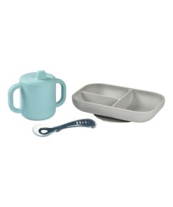 Coffret d'apprentissage en silicone blue (3 pièces) - Gris Bleu