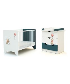 AT4 - Duo Lit Bébé et Commode DS Exploring Winnie - Bleu canard