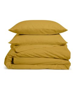 Bleu Câlin - Parure de lit unie 2 personnes Percale de coton 80 fils/m² - Moutarde