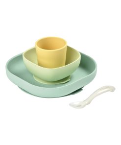 Coffret repas en silicone jaune et vert (4 pièces) - Vert