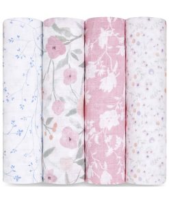 Lot de 4 maxi langes en coton Ma Fleur (120 x 120 cm) - Rose