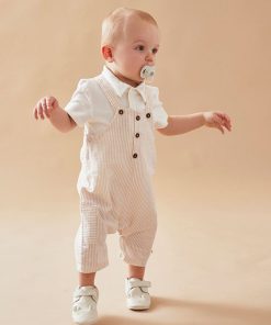 Set cérémonie salopette + body, écru/beige - Beige