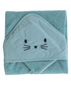 Cape de bain + gant chat bleu Nil (75 x 75 cm) - Bleu