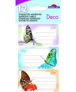 12 étiquettes adhésives scolaires - Rectangle - Photos de papillons - N/A