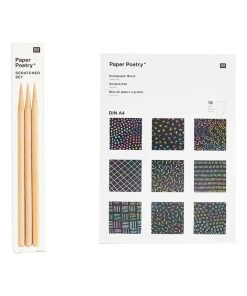 Bloc de 15 papiers à gratter A4 arc-en-ciel + 3 stylets - N/A
