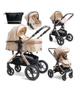Poussette combinée trio 3 en 1 - siège auto 0m – nacelle – jusqu’à 22kg - beige - Premium - Beige