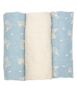 Lot de 3 langes 70x70 bébé Trois Kilos Sept - Bleu