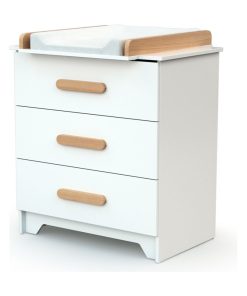 At4 - Commode À Langer Gavroche Blanc Et Hêtre Verni - Marron clair