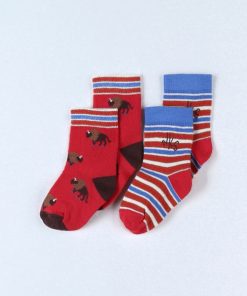Set de 2 paires de chaussettes, rouge/tricolore - Bleu