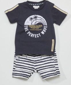 Ensemble t-shirt + short - marine/blanc