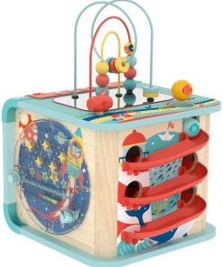 Grand cube d'activités interactif 5-en-1 en bois dès 12 mois de Hape - Bleu