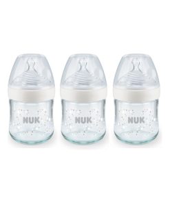 Lot de 3 biberons Nature Sense TC en verre 120ml 0-6M perçage S Nuk - Transparent