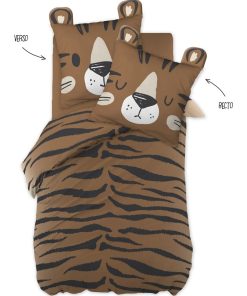 Parure housse de couette + taie Diego le tigre - Blanc