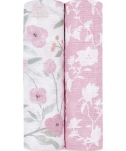 Lot de 2 maxi langes en coton Ma Fleur (120 x 120 cm) - Rose