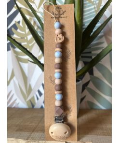 Attache sucette bois et silicone 'Ours' - Marron