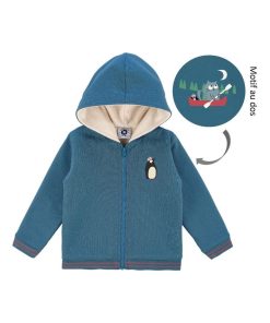 Veste Bébé Bio Doublée à Capuche - Bleu