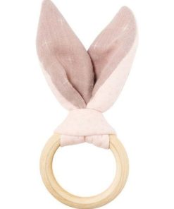 Doudou Nattou Lapin Rose en Bois hochet - Nature - Rose