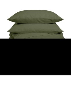 Bleu Câlin - Parure de lit unie 2 personnes Percale de coton 80 fils/m² - Kaki