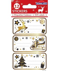 12 étiquettes adhésives de Noël - Doré Chic - N/A